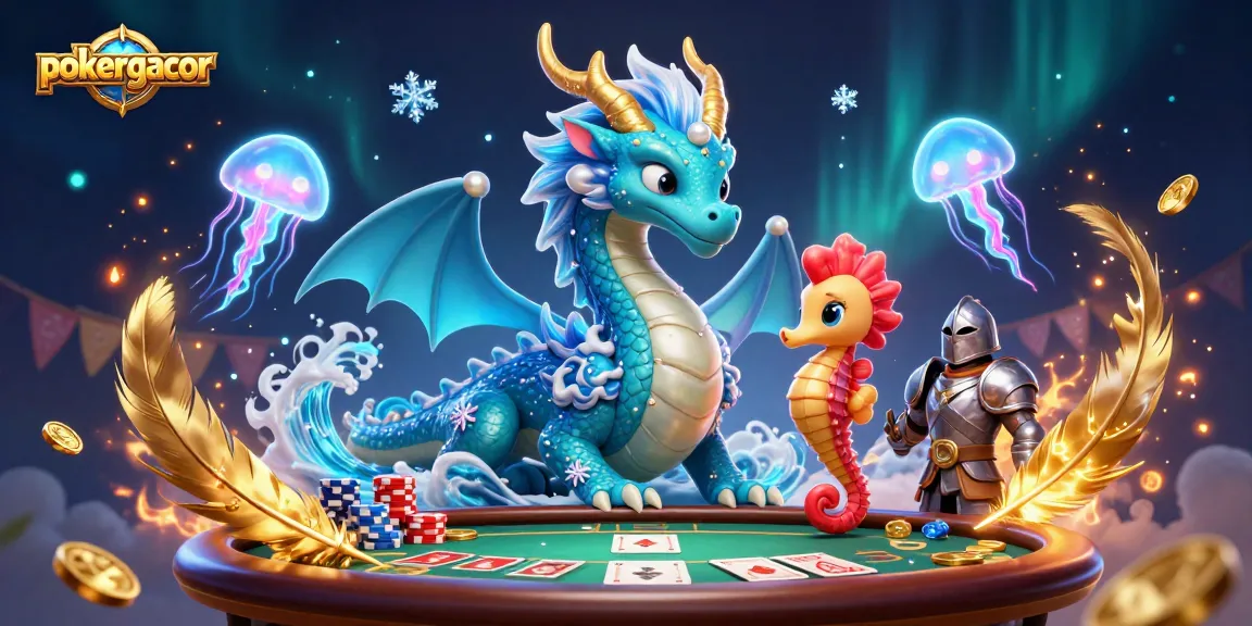 Experience thrilling poker action with pokergacor featuring a vibrant dragon, knight, and glowing jellyfish.