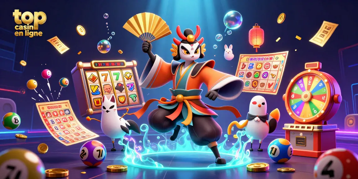 Découvrez le meilleur casino en ligne avec ce visuel captivant d'un kabuki, des éléments de jeu et une ambiance de jeu immersive.