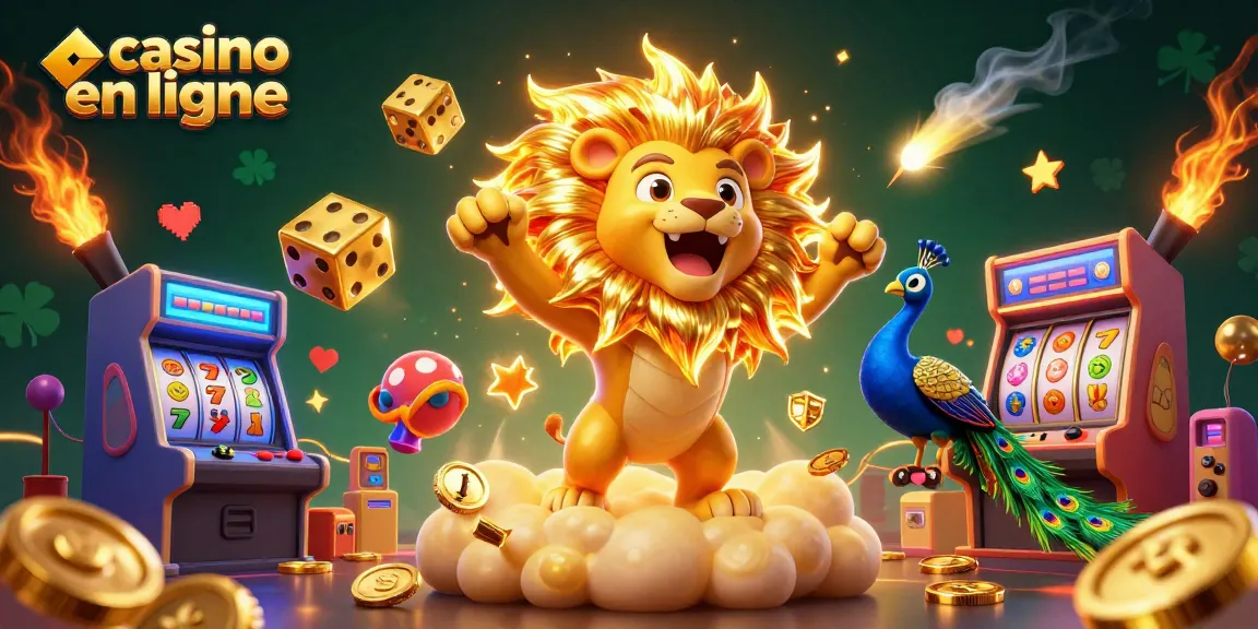 Jouez dans le style du casino en ligne avec ce lion ensoleillé et des éléments de jeu colorés.