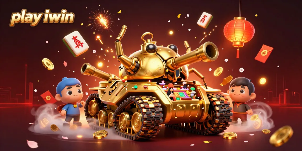 Play iwin in a vibrant 3D casino scene with celebratory elements of luck and fortune.
