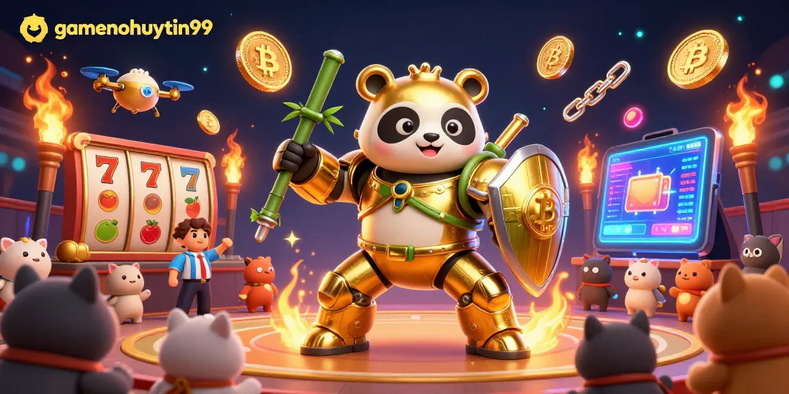 Experience the excitement of gamenohuuytin99 with a vibrant casino arena scene featuring a golden panda in action.
