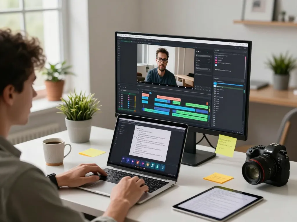 Engaging video analysis workspace with AI-generated prompts transforming video to text.