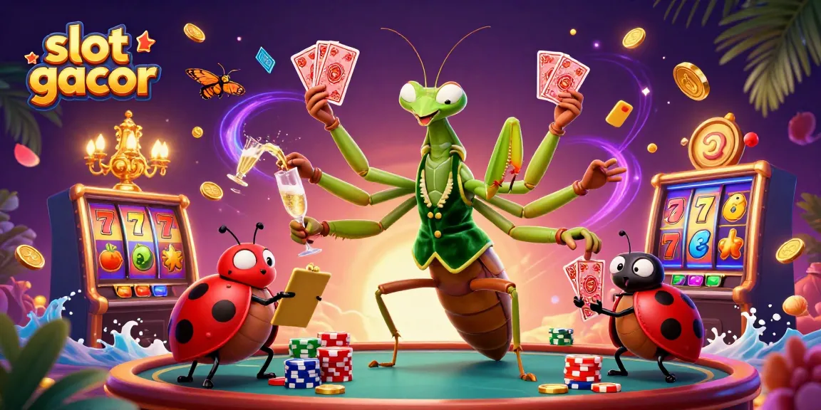 Engage with slot gacor excitement in an illustrated casino scene featuring dynamic characters and vibrant gaming elements.