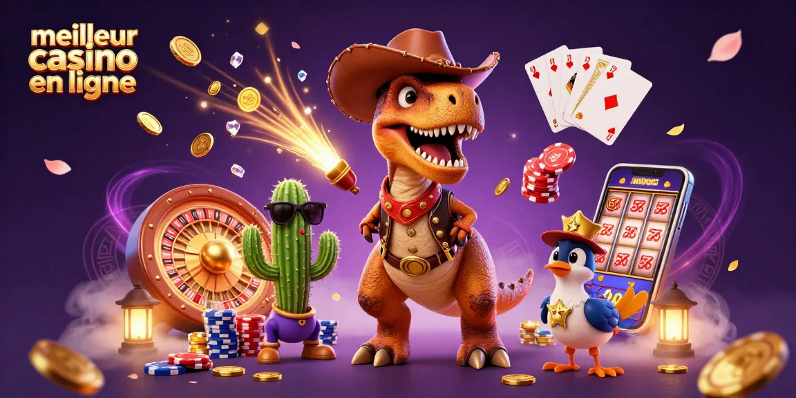Illustration dynamique du meilleur casino en ligne, présentant des personnages liés au jeu et des éléments de casino.