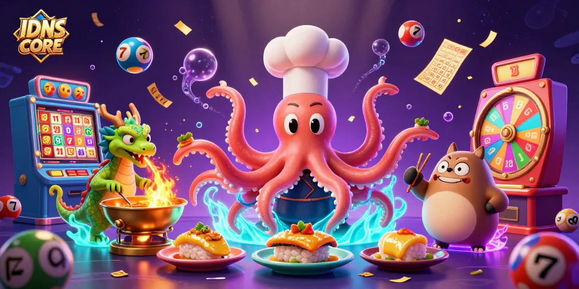 IDNSCORE celebrates high-stakes gaming with vibrant characters and exciting slot reels.