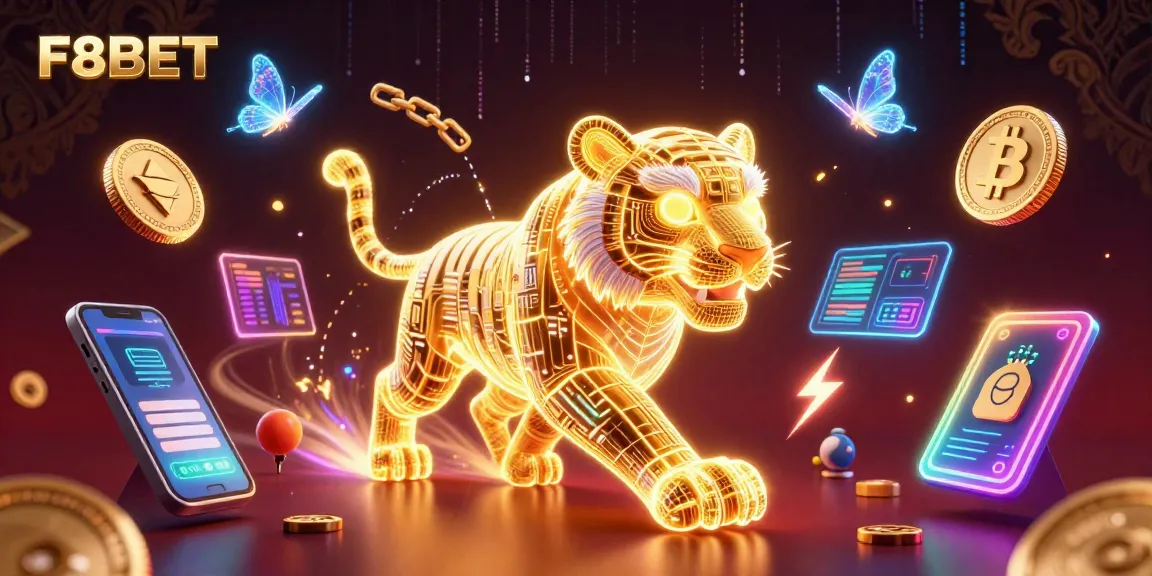 Experience the excitement of F8BET with a vibrant 3D casino landscape showcasing rich game elements.