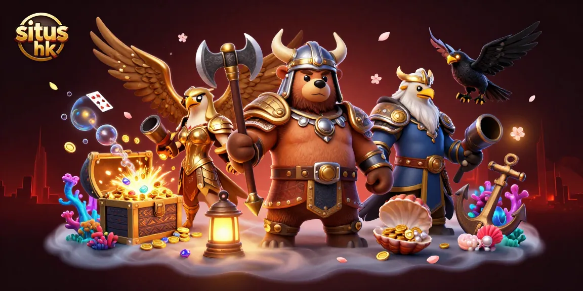 Gambarkan situs hk dengan karakter Viking, harta karun, dan efek kasino megah.