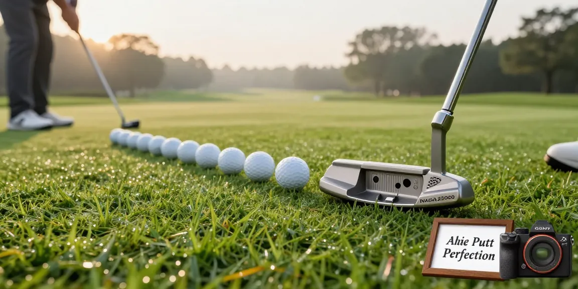 Praktik putting menggunakan https://puttperfection.com/putter-reviews di lapangan golf yang indah.