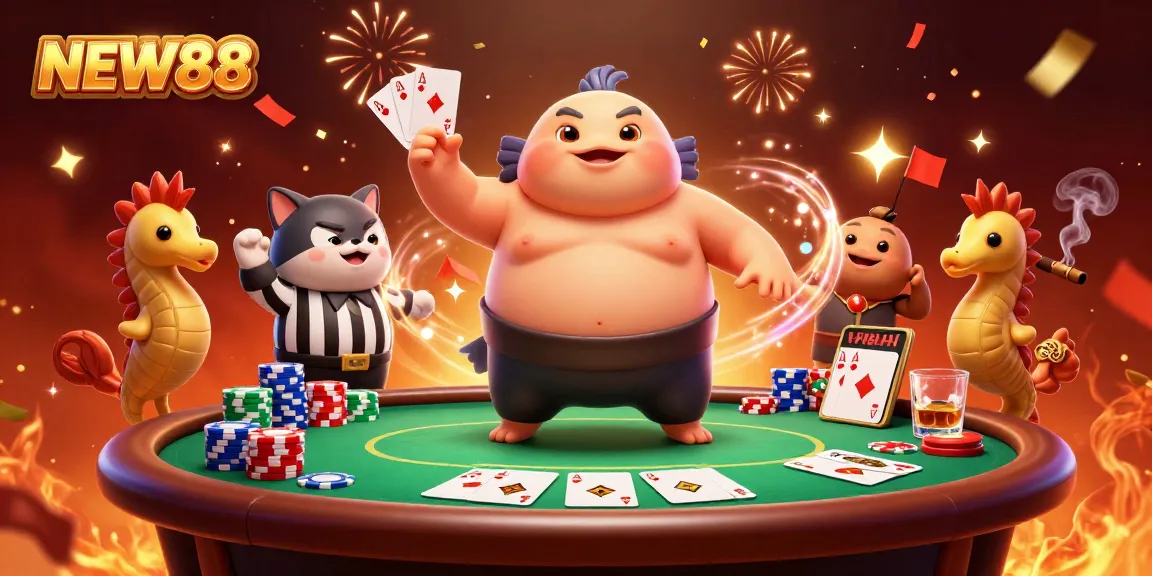Win big at NEW88 with a vibrant underwater casino scene featuring exciting poker action.