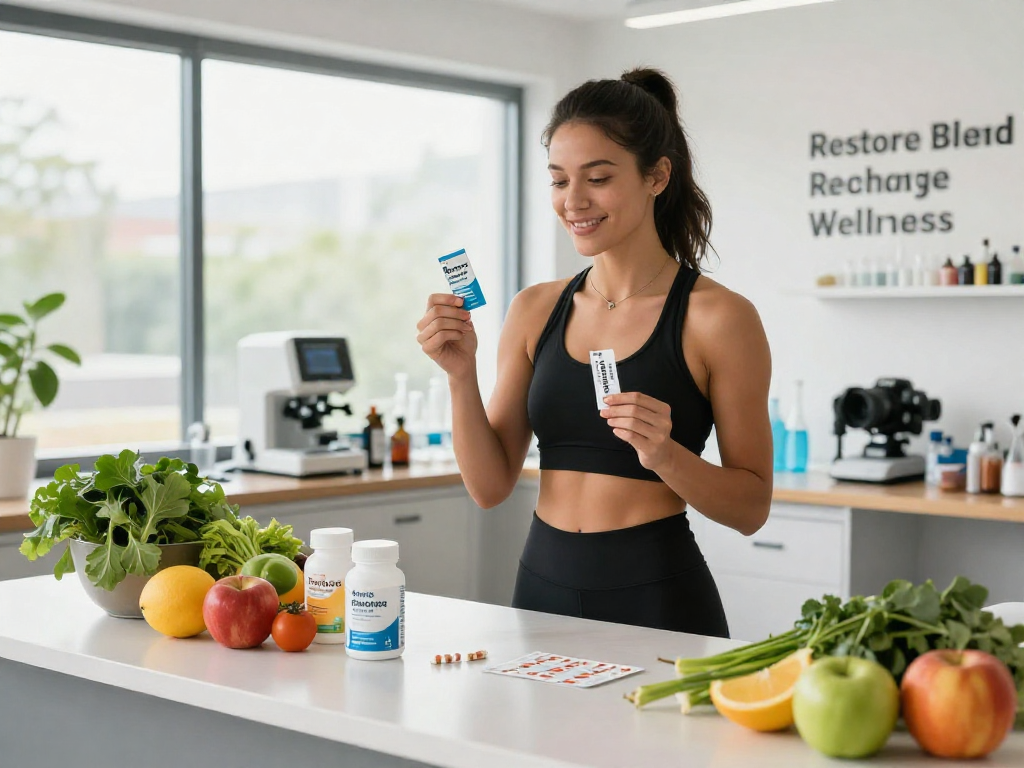 BPC 157 Side Effects highlighted by an athlete showcasing modern buccal strips in a vibrant health studio environment.
