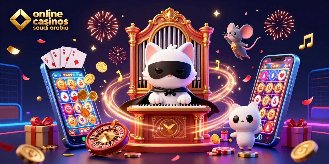 Engage with online casinos Saudi Arabia featuring a dynamic casino scene with colorful games and characters.