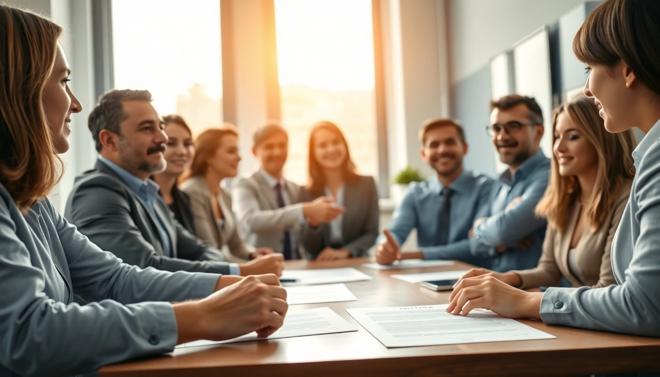 Discussing contracts and grants during a professional meeting in a modern office.