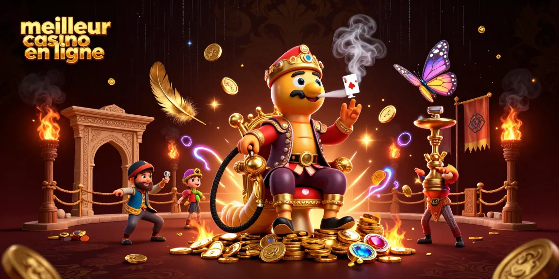 Jouez au meilleur casino en ligne avec une illustration 3D captivante mettant en scène un maître narguilé et des symboles de jeux.