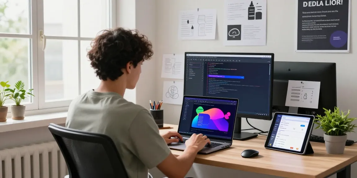 Android fitness app project tutorial in a modern workspace with a developer coding and vibrant Android Studio interface