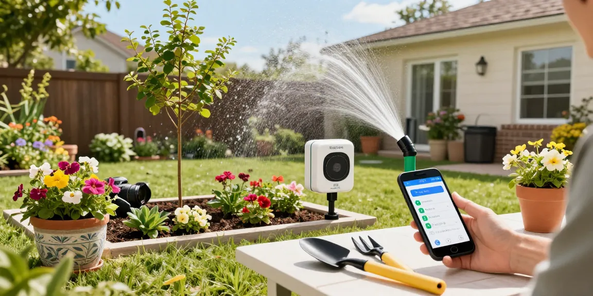 Efficiently using rainpoint sprinkler timer in a vibrant garden with flourishing plants.