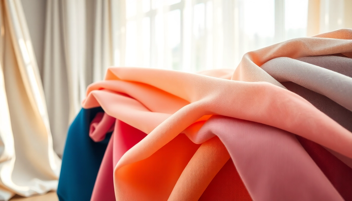 Viscose sample fabrics displayed creatively to showcase their texture and color.