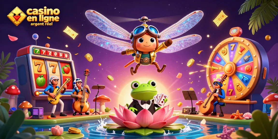 Développez vos stratégies au casino en ligne argent réel avec une illustration captivante des jeux et personnages.