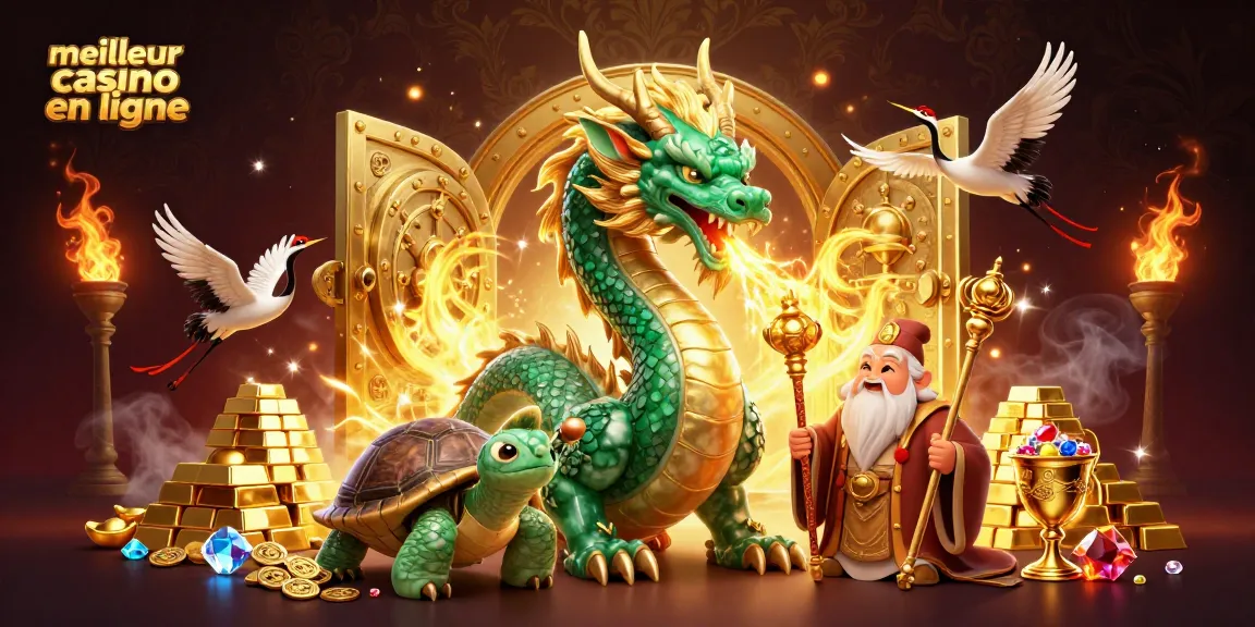 Profitez des jeux de casino au meilleur casino en ligne avec un dragon, une tortue sage et des grues porte-bonheur.