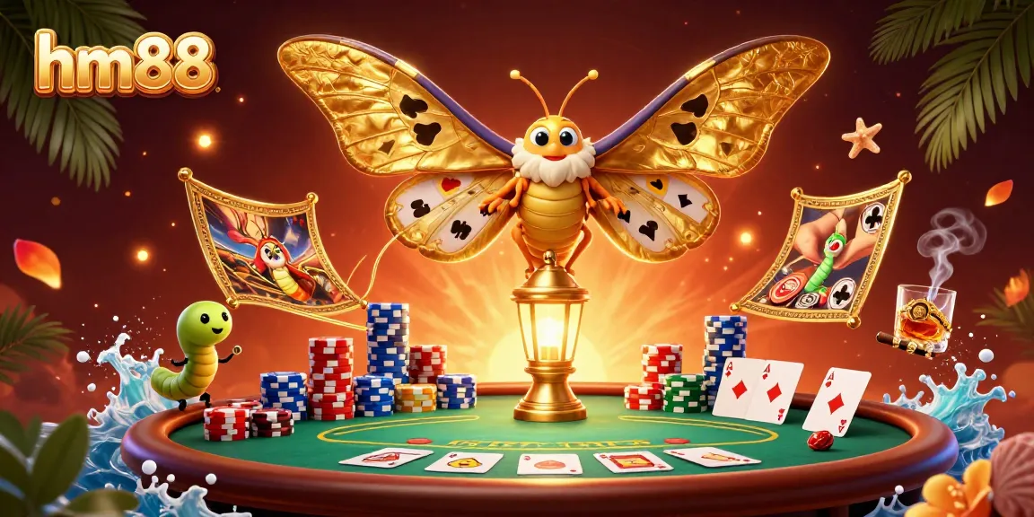 Engage in thrilling gameplay at HM88 casino with vibrant poker scenes and golden elements.