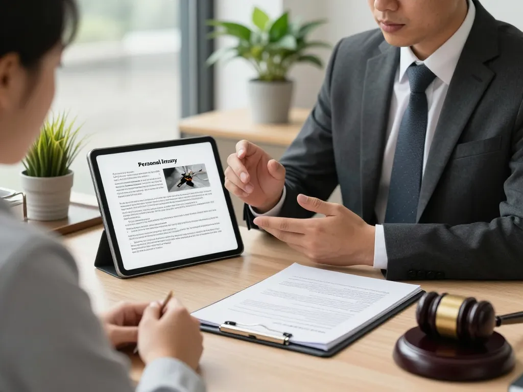 Alexandria Personal Injury Lawyer consulting with a client in a modern office setting, showcasing a personal and professional legal relationship.