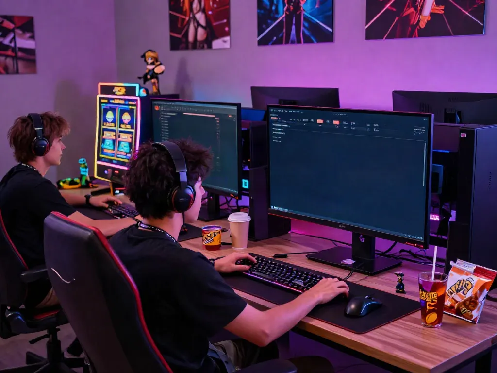 Engaged gamer enjoying an immersive slot experience at a modern gaming workstation