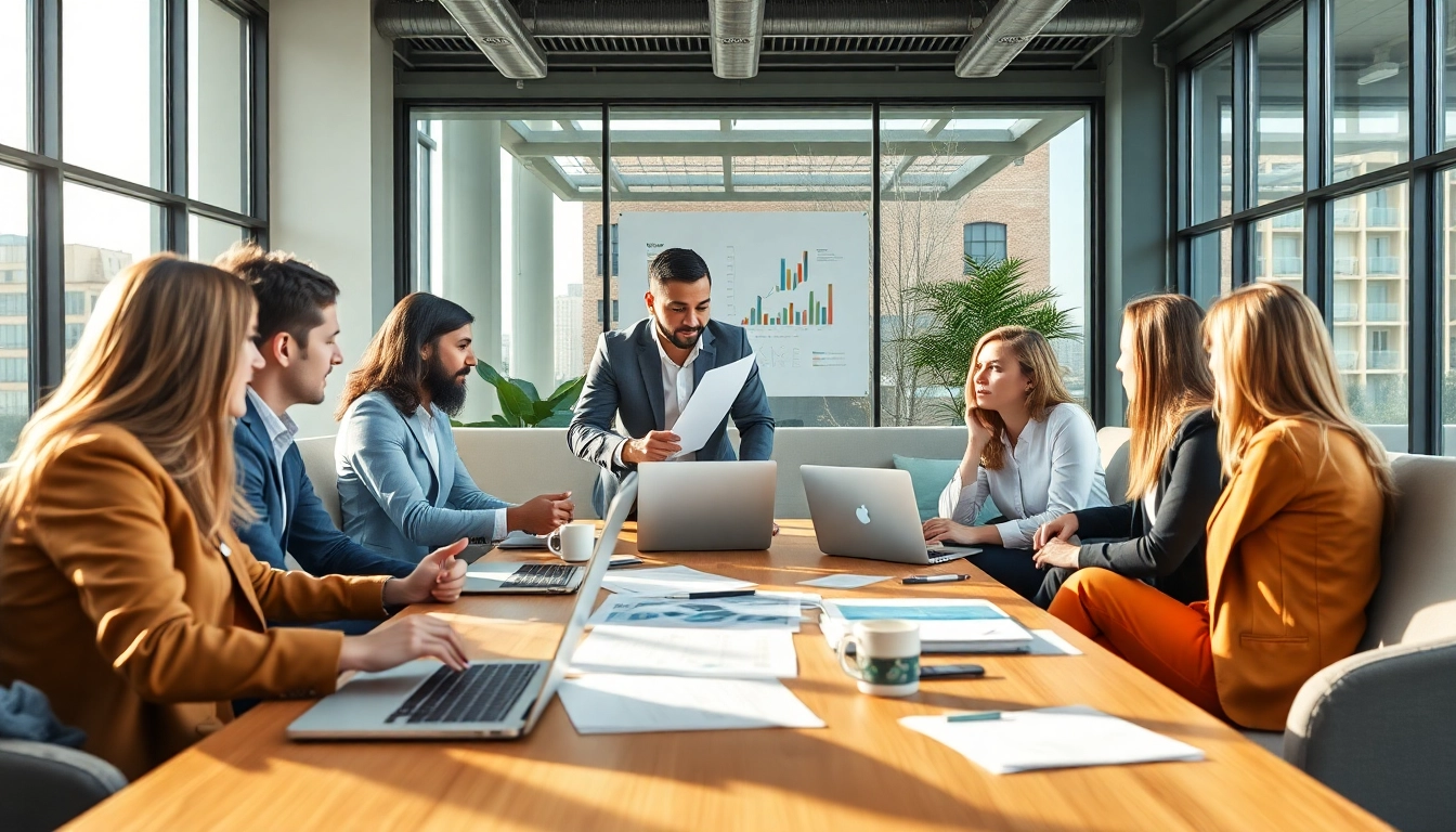 Analysing marketing strategies at https://alvionz.de/ with a diverse team in an office.