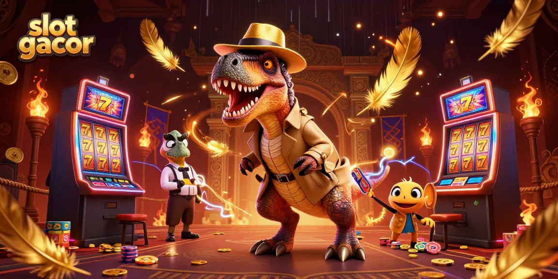 Experience thrilling moments with slot gacor at a vibrant casino scene featuring colorful characters.