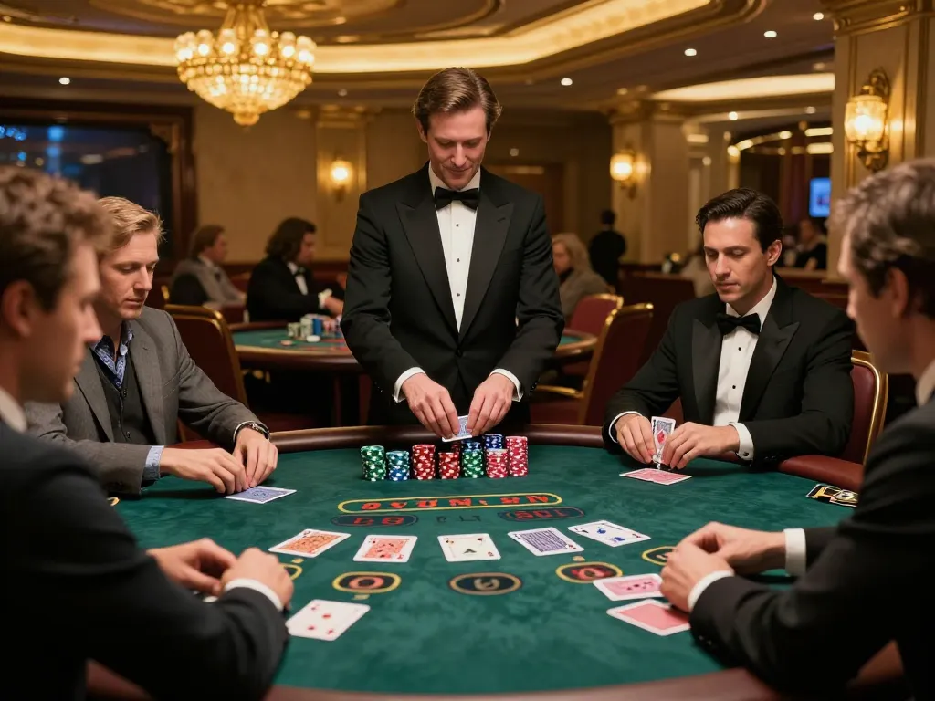 Players engaged in an intense blackjack game at the XX88 casino, focusing on their cards and bets.
