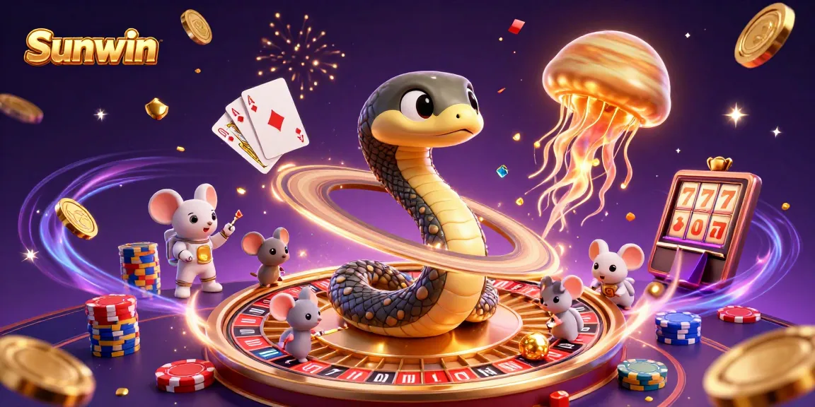 Sunwin brings excitement as mice bet on a cosmic roulette with lavish rewards in a colorful illustration.