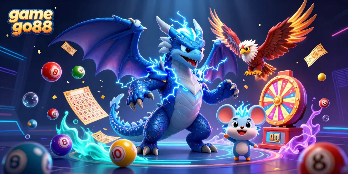 Win big with game go88 in this vibrant, exciting gambling illustration featuring lottery elements.