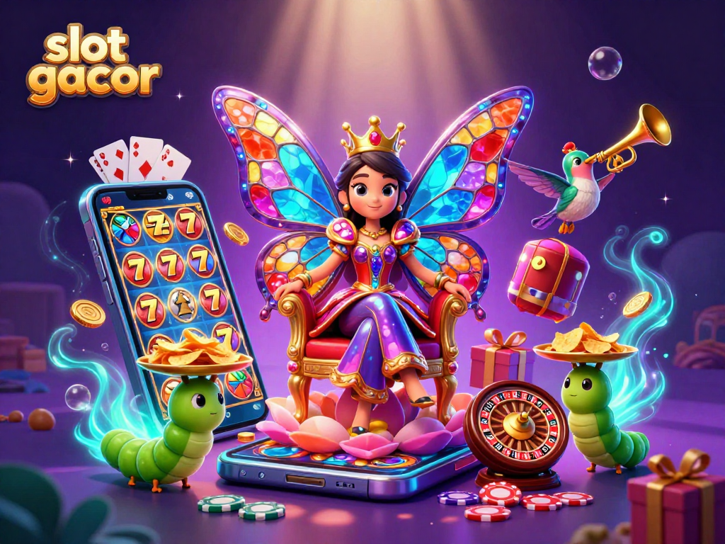 Play slot gacor with vibrant symbols and dynamic gaming elements in a magical casino setting.