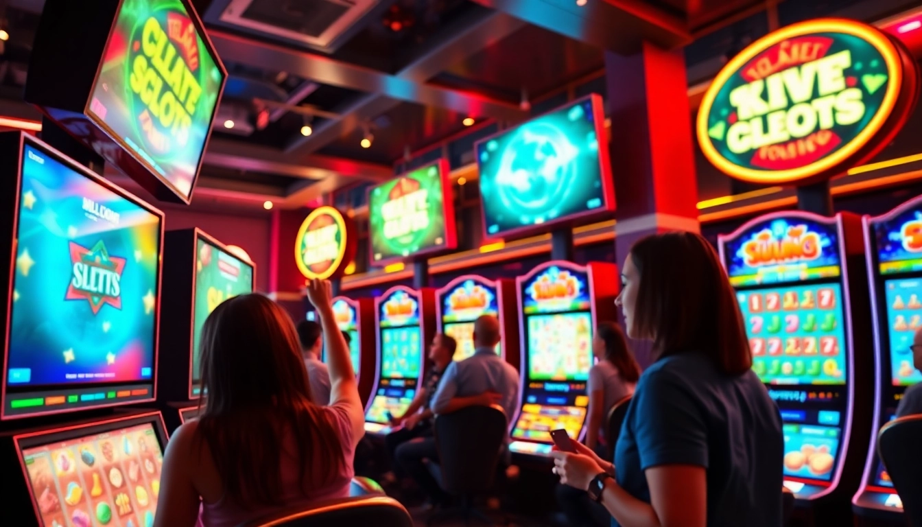 Engage with Online slots Uk in a vibrant casino setting with colorful displays and excited players.
