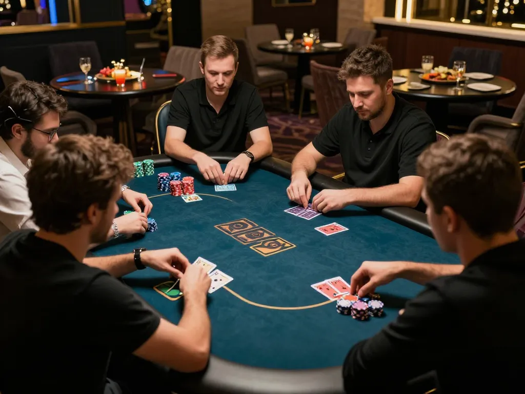 Enthusiastic players engaging in a high-stakes poker game at nhà cái mb66, showcasing the ambiance and competitive spirit.
