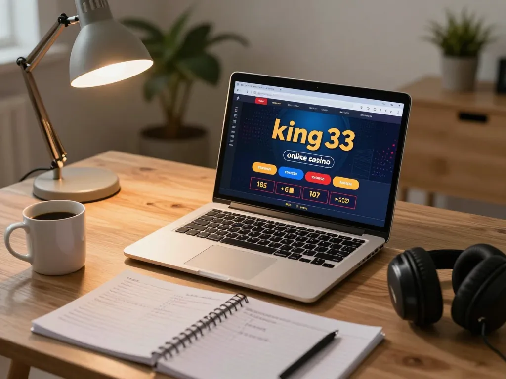 Engaging in online gameplay at king33 with laptop and strategic notes in view.