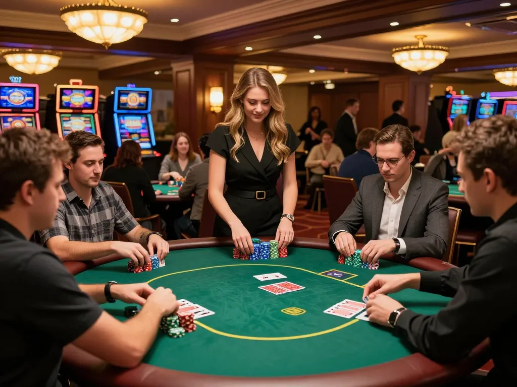 Players engage in strategic poker gameplay at the vibrant lc88 casino, showcasing tension and excitement in the atmosphere.