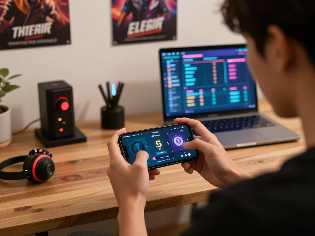 Person actively placing esports betting Singapore on a smartphone in a cozy home setup, showing focus and excitement.