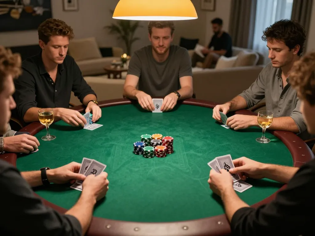 Players enjoying a friendly poker game, showcasing strategic card play and competitive spirit with 23win.