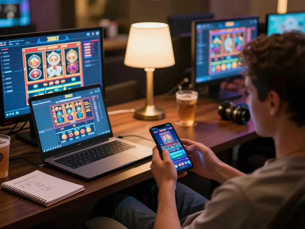 Engaged player exploring nhà cái 388bet mobile app for online casino gaming strategies