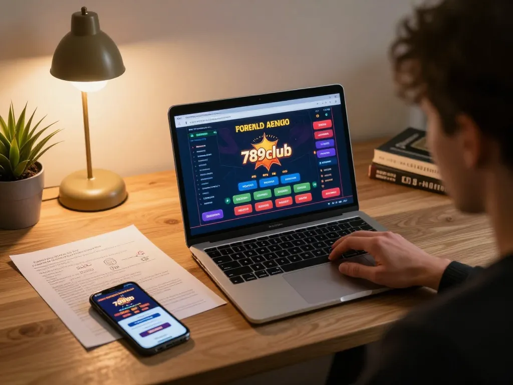 Engaged player strategizing winnings on 789club online casino from home.