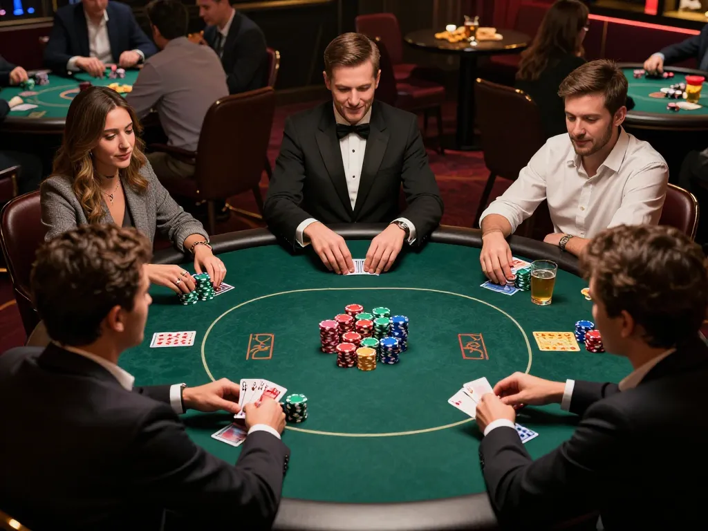 Paito macau table game scene with players strategizing during a poker night.
