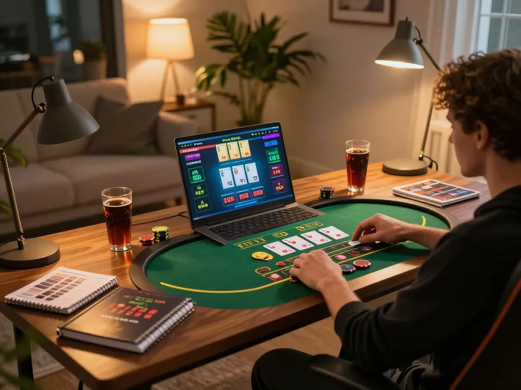 Sunwin online blackjack gameplay with player focusing on betting strategy at home.