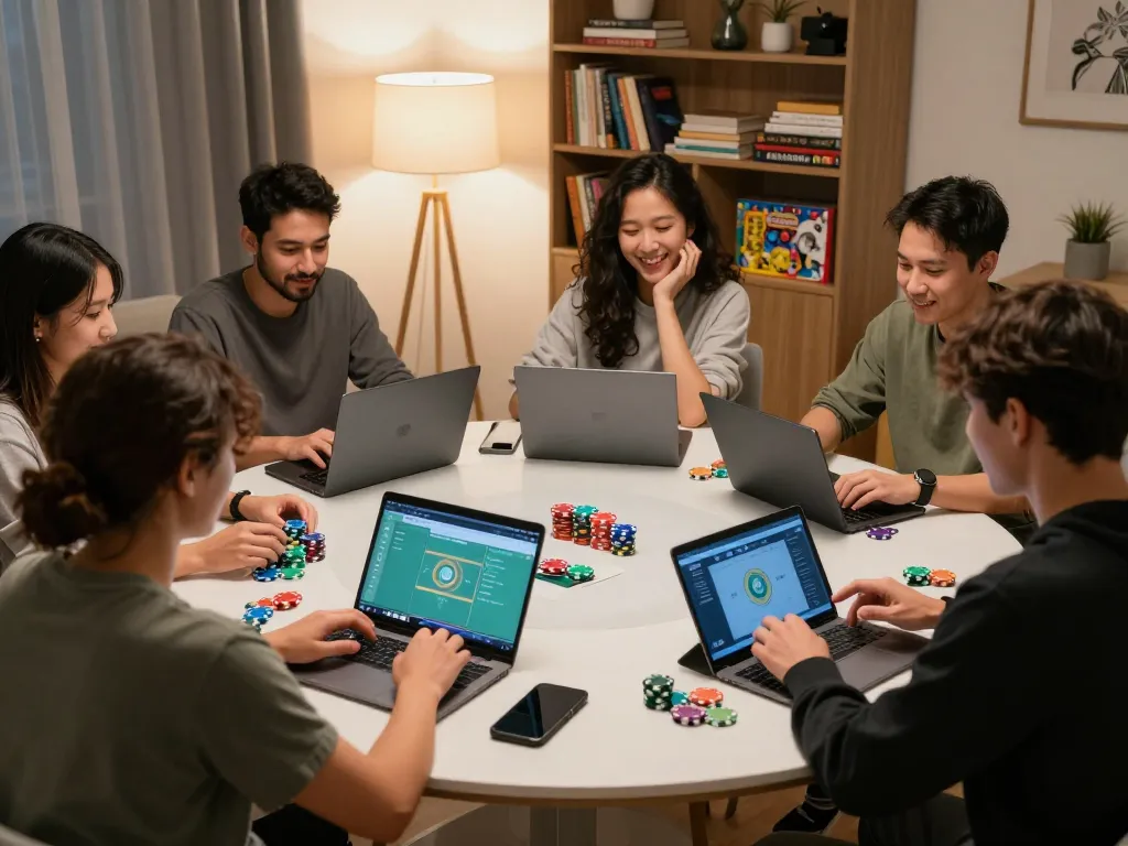 Tối ưu hóa đêm poker trực tuyến hấp dẫn với bạn bè tại nhà, thể hiện bầu không khí và chiến lược luckywin.