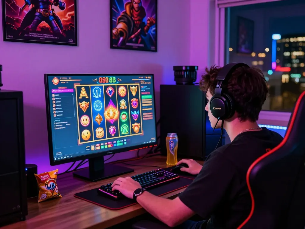 Player immersed in slot88 online gaming with colorful interface and ambient lighting