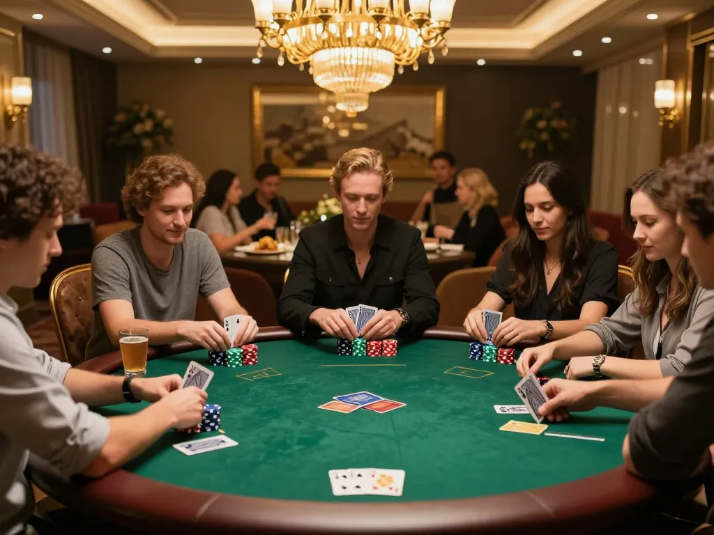 Players strategizing at a private poker game, showcasing bk8 entertainment in a luxurious setting.