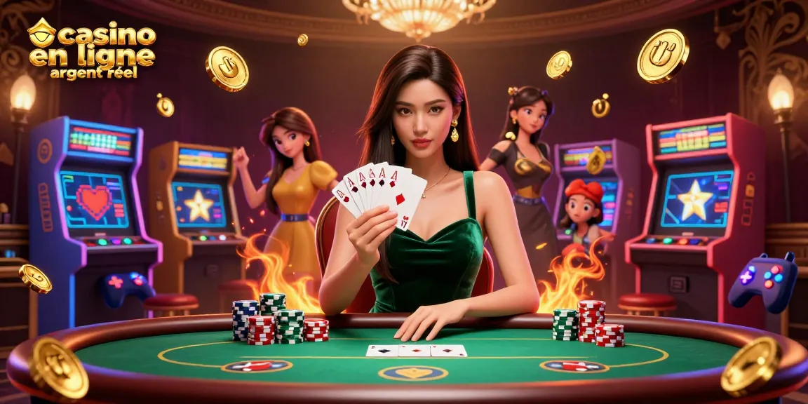 Jouez au casino en ligne argent réel avec une belle femme asiatique en train de stratégiquer à une table de poker de luxe