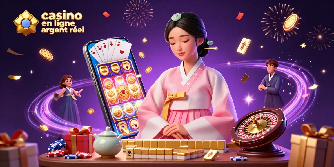 Interagissez avec le casino en ligne argent réel à travers une illustration 3D vibrante d'une femme élégante entourée d'éléments de jeu.