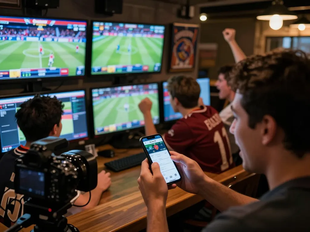 Bong88 user engaging in sports betting via a mobile app in a lively bar setting