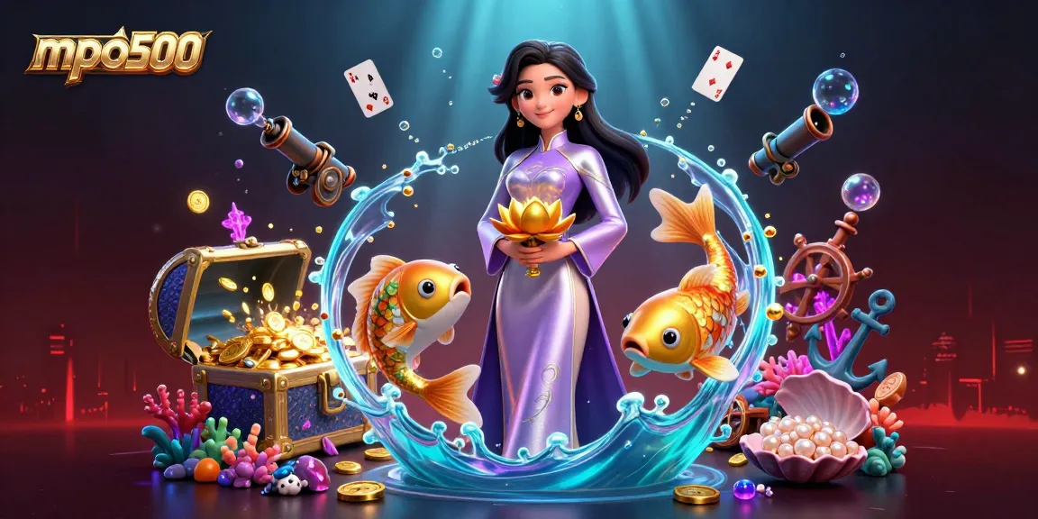 Experience the thrill of mpo500 with an elegant character among dynamic casino-themed elements.
