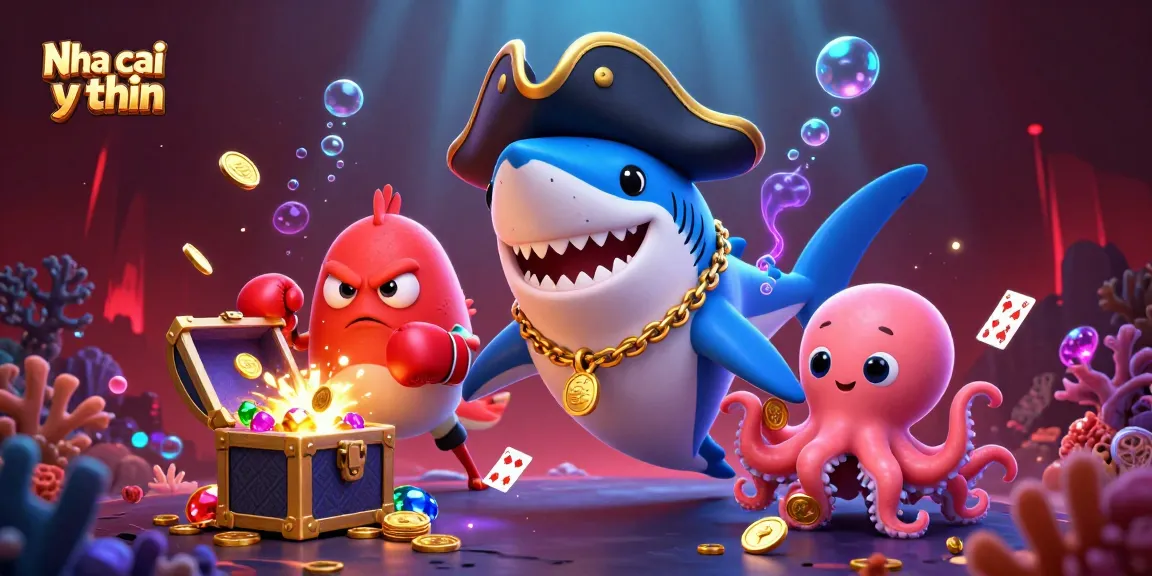 Nha cai uy tin showcases vibrant gaming elements with characters in a thrilling underwater treasure scene.