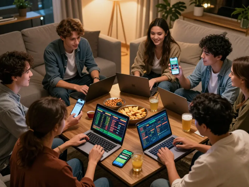 Sports enthusiasts placing bets on 789win online, engaged in lively strategy discussions.